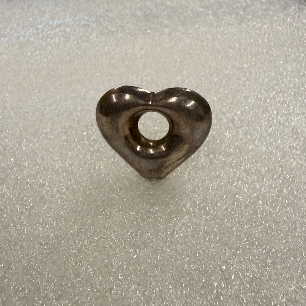 Sterling Silver Vintage Puffy Heart Slide Charm Spacer Bead or Pendant